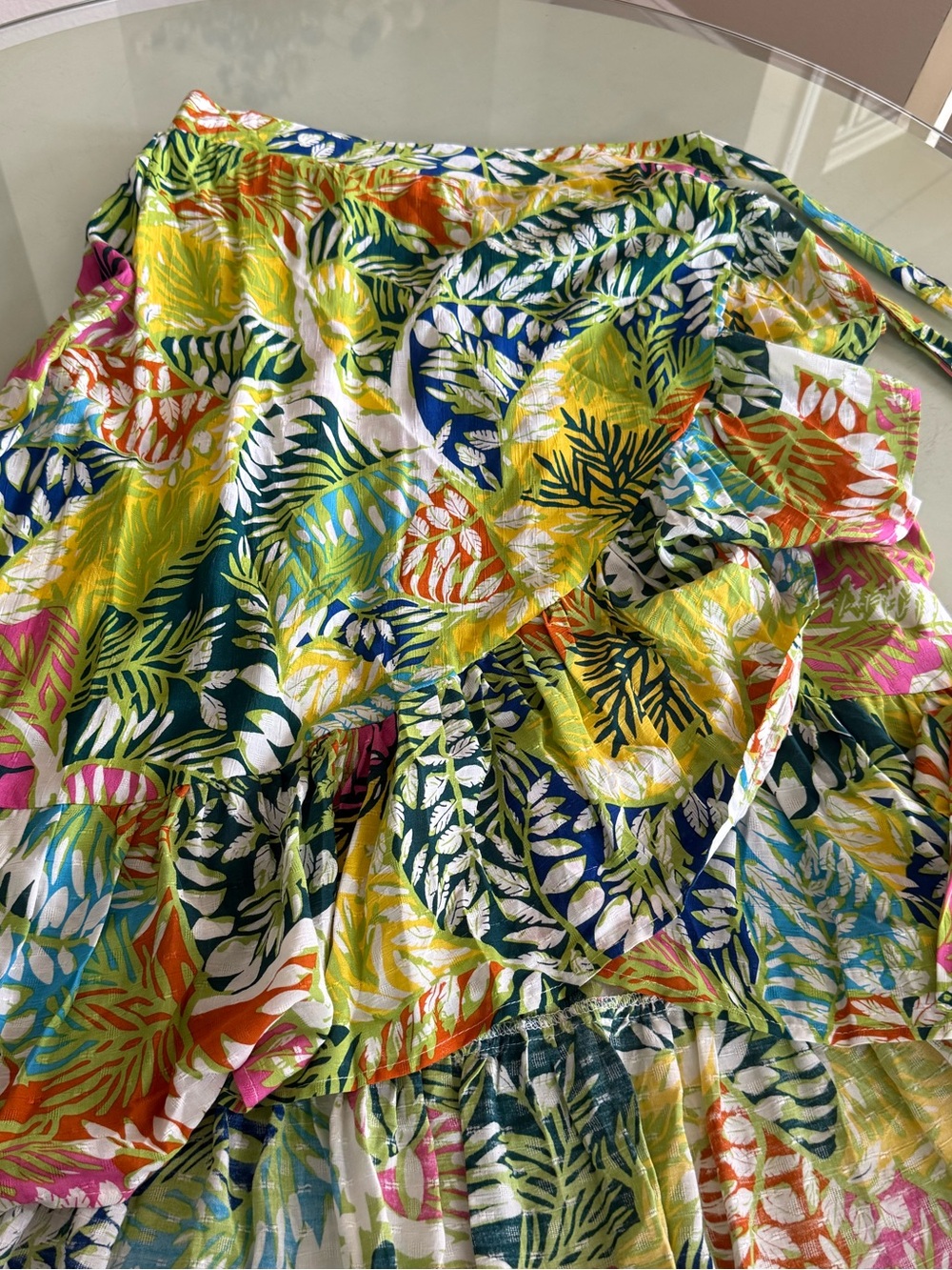 Nicole Miller Tropical Leaf Swim Sarong in Yellow, Green & Pink